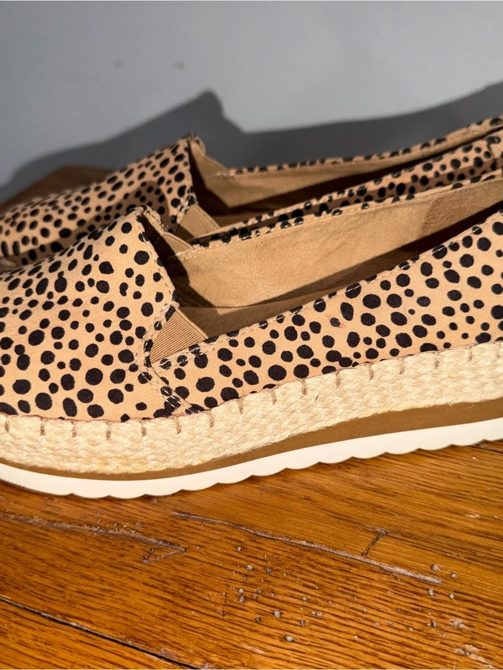 Dr. Scholl's Tan Espadrille Slip-Ons with Black Spot Print